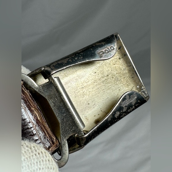 RALPH LAUREN American brown alligator  sterling  buckle and belt size 30 unisex - Picture 12 of 16